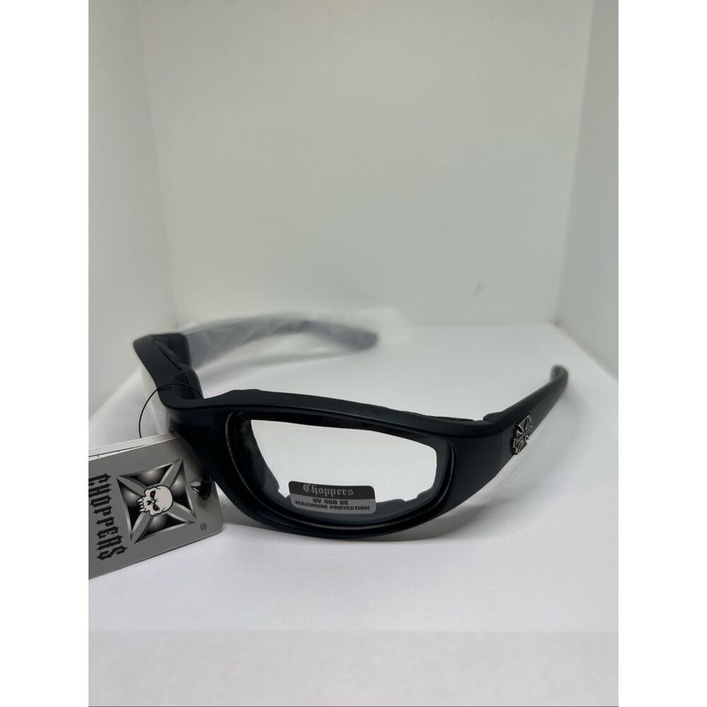 Choppers Padded Wrap Around Motorcycle Sunglasses Clear Lens Night Riding UV400